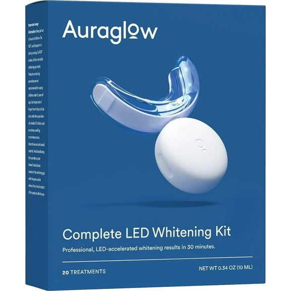 Auraglow Teeth Whitening Kit with LED Light, 35% Carbamide Peroxide Gel, 20+ Whitening Treatments, (2) 5mL Whitening Gel Syringes