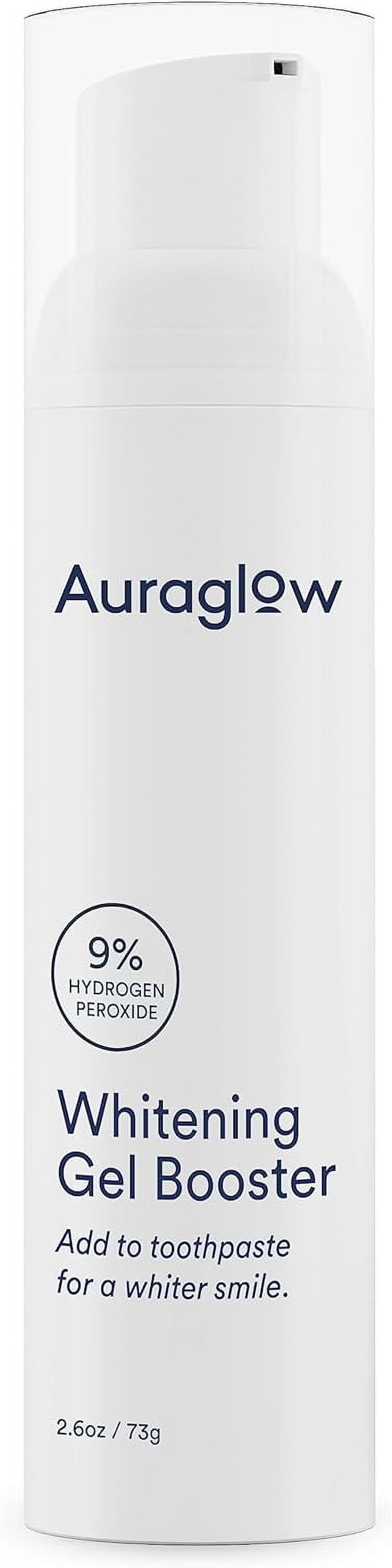 Auraglow Whitening Gel Booster, Add to Toothpaste to Whiten, Teeth Whitening Toothpaste Gel, 9% Hydrogen Peroxide Whitening Gel, 350+ Whitening Treatments, 6-Month Supply, 2.6oz