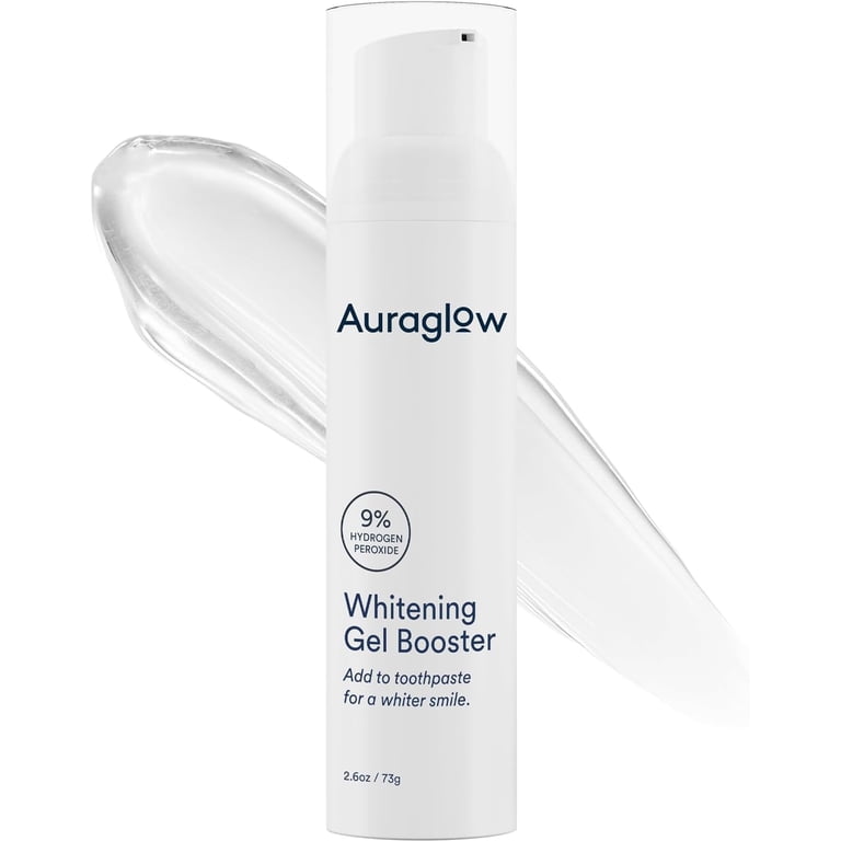 Auraglow Whitening Gel Booster, Add to Toothpaste to Whiten, Teeth Whitening Toothpaste Gel, 9% Hydrogen Peroxide Whitening Gel, 350+ Whitening