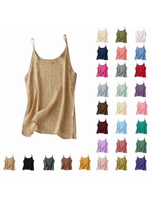 Cotton Linen Tank Tops for Women Solid Casual Summer Gauze Shirt Basic Sleeveless Layering Camisoles Beach Vacation Clothes