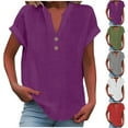 thumbnail image 1 of Auralook Linen Tops for Women Solid Loose Fit Short Sleeve Plus Size Shirts Summer Button V Neck Casual Dressy Blouses, 1 of 6