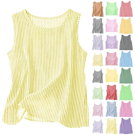 Auralook Tank Tops for Women Cute Summer Stripe Sleeveless Shirts Linen Clothes Summer Women's Top Shirt