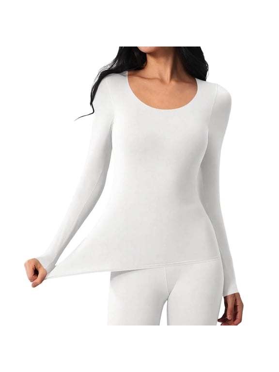 Long Sleeve Undershirt for Women Soft Round Neck Thermal Shirts Base Layer Warm Bottom Tops