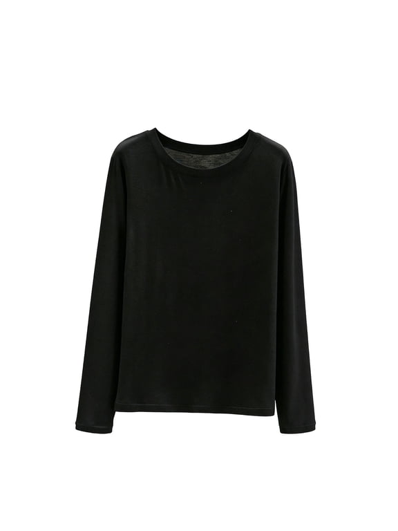 Pajama Tops for Women Modal Long Sleeve Sleep Shirt Soft Solid Color Pajama Shirt Loose Lounge Top