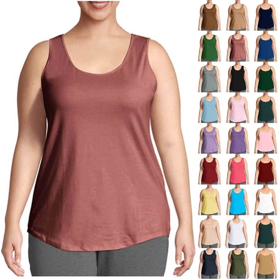 Auralook Plus Size Tank Tops for Women Sleeveless Vest Tops Loose Fit Tunic Camisoles Tank Scoop Neck Strap Tees Basic Layer Top