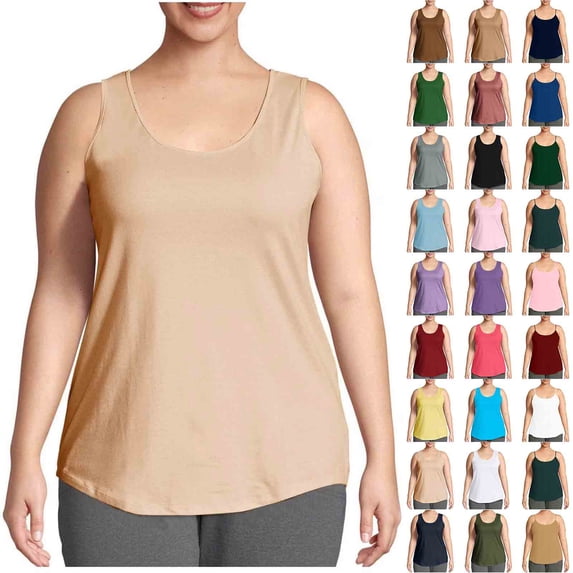Auralook Plus Size Tank Tops for Women Sleeveless Vest Tops Loose Fit Tunic Camisoles Tank Scoop Neck Strap Tees Basic Layer Top