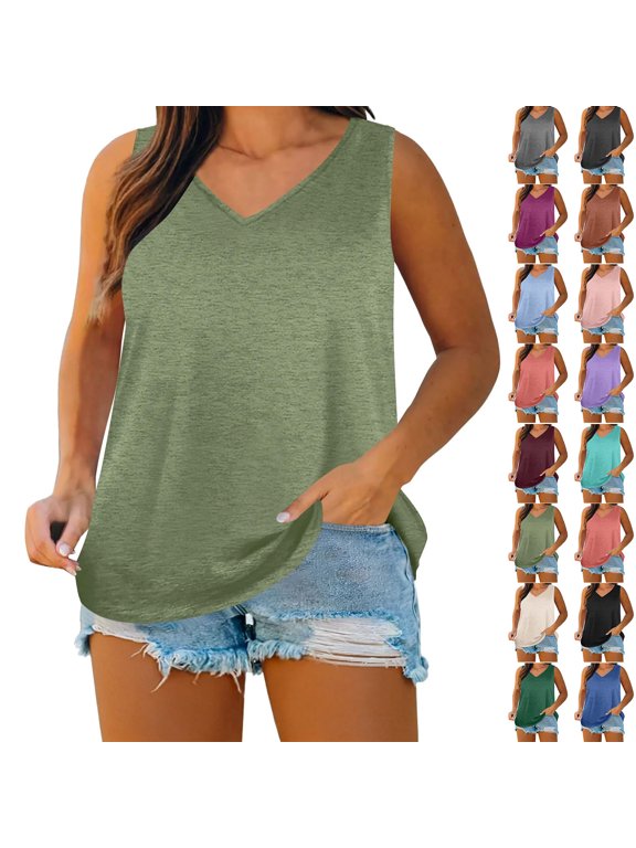Plus Size Tops for Women Sleeveless Summer Tank Top Loose Fit Casual Tunics Shirts