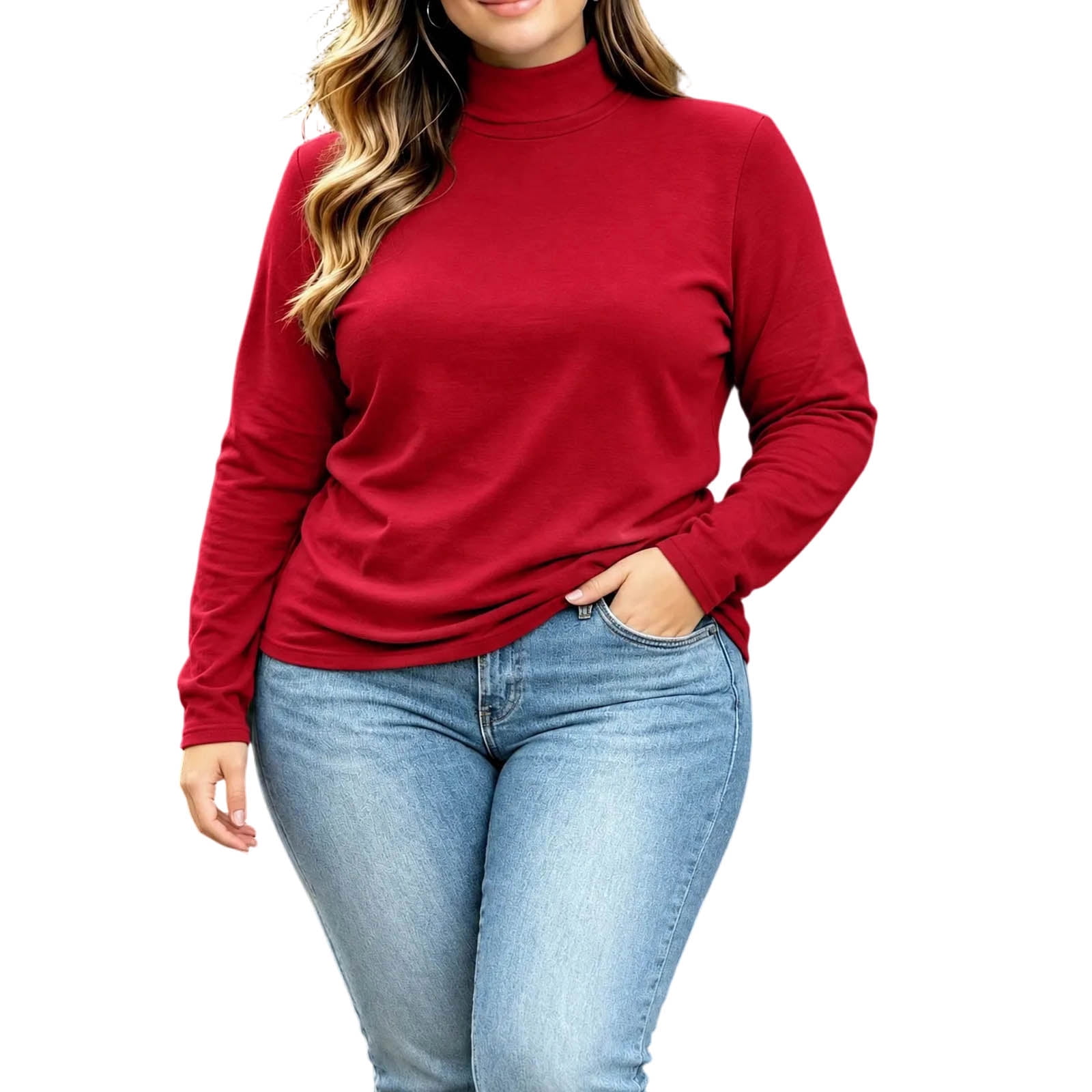 796a6a Color Auralook Plus Size Women Turtleneck Long Sleeve Thermal Tops ...