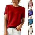 thumbnail image 1 of Auralook Short Sleeve Knitted Shirt for Women Round Neck Knit Short Sleeved Tops Fashion Vacation Summer Pullover Outfits, 1 of 8