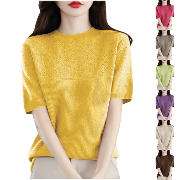 Auralook Summer Tops for Women 2026 Solid Short Sleeve Shirts Crew Neck Tops Basic Tee Tops Blouse