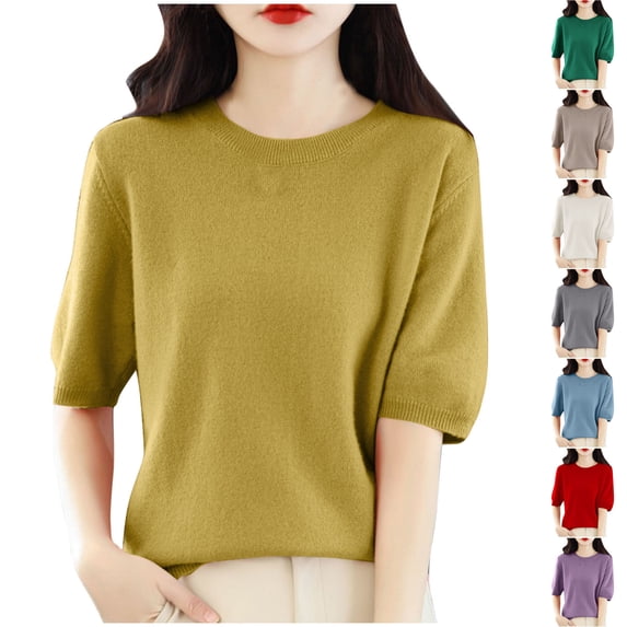 Auralook Summer Tops for Women 2026 Solid Short Sleeve Shirts Crew Neck Tops Basic Tee Tops Blouse