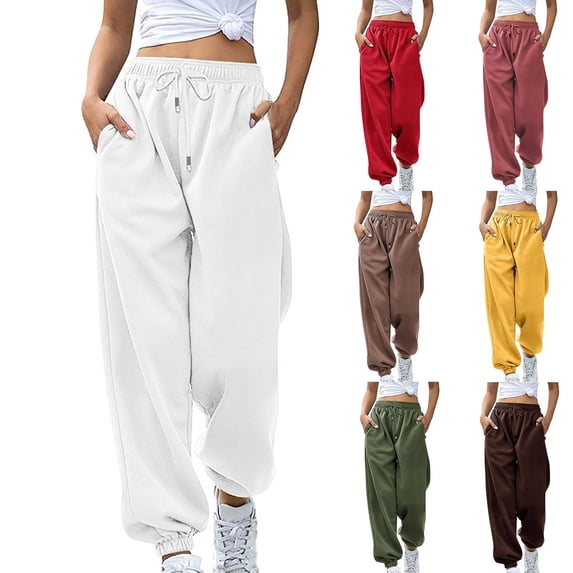 Auralook Wide Leg Sweat Pants for Womens High Waisted Baggy Sweatpants Casual Drawstring Workout Pants with Pockets