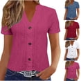 thumbnail image 1 of Auralook Women Button Down V-neck Shirt Dressy Casual Work Tops Blouse Summer Short Sleeve Shirts, 1 of 7