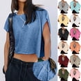 thumbnail image 1 of Auralook Women Short Sleeve Workout Shirts Open Back Tops Casual Yoga Athletic Gym Slouchy Crop Running Tees, 1 of 6