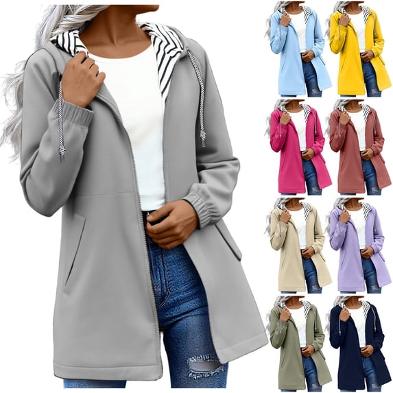 Auralook Women's Solid Raincoats Lightweight Waterproof Rain Jackets Windbreaker Hooded Coat with Pockets for Travel Outdoor