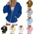 thumbnail image 1 of Auralook Women's Lightweight Hoodies Full Zip Up Oversized Sweatshirt with Pockets Long Sleeve Thin Casual Zipper Jackets Fall Spring Essentials Hoodie, 1 of 6