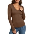 thumbnail image 1 of Auralook Women V‑Neck Long Sleeve Thermal Tops Ladies Base Layer Undershirt for Winter Cold Weather with Thumb Holes, 1 of 9