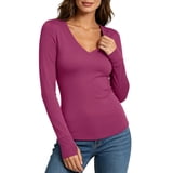 Auralook Women V‑Neck Long Sleeve Thermal Tops Ladies Base Layer ...
