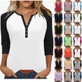 thumbnail image 1 of Auralook Women's Casual 3/4 Sleeve T Shirts Button V Neck Tunic Blouses Color Block Basic Tee Tops Loose Fit Summer Shirt, 1 of 9