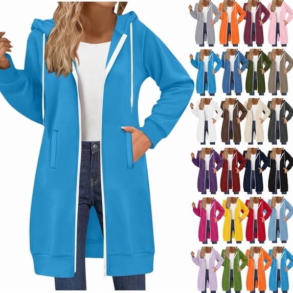 Auralook Women's Double Zip Up Hoodies Long Tunic Sweatshirts Oversized Casual Long Sleeve 2026 Fall Hoodie Jacket Coat