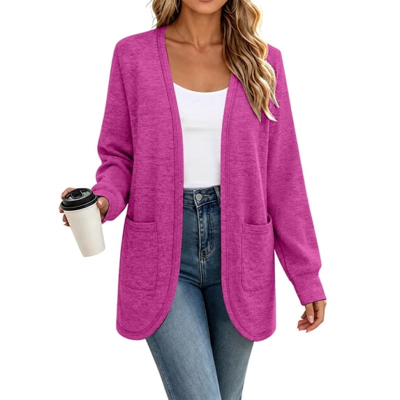 Auralook Women's Classic Solid Cardigans Long Length Long Sleeve Open Front Casual Cardigan Coat Soft Outwear