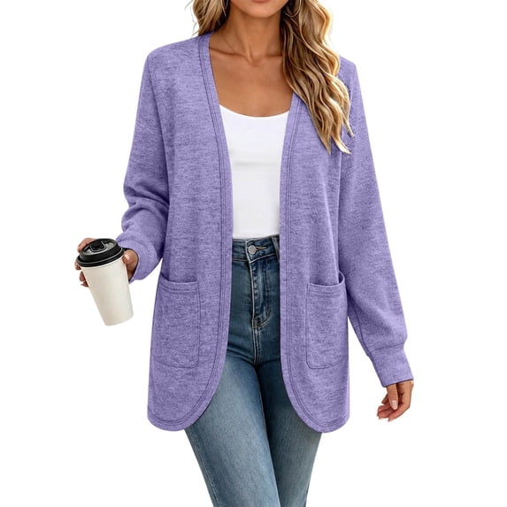 Auralook Women's Classic Solid Cardigans Long Length Long Sleeve Open Front Casual Cardigan Coat Soft Outwear