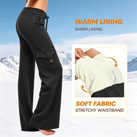 Auralook Women's Fleece Lined Yoga Pants with Pockets Soft High Waist Flare Leggings Winter Warm Pants