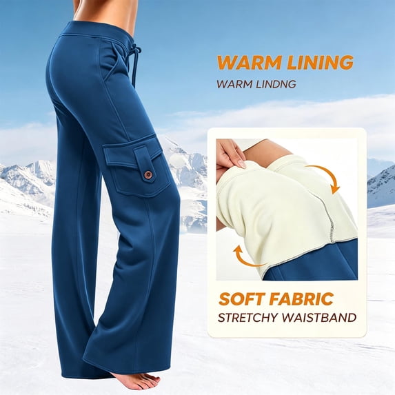 Auralook Women's Fleece Lined Yoga Pants with Pockets Soft High Waist Flare Leggings Winter Warm Pants