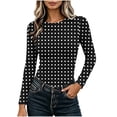 thumbnail image 1 of Auralook Women's Long Sleeve Crew Neck Crop Top Slim Fit Polka Dots TShirts Stretchy Gathering Tee Base Layering Daily Wear, 1 of 9