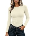 thumbnail image 1 of Auralook Women's Long Sleeve Crew Neck Crop Top Slim Fit Solid TShirts Stretchy Gathering Tee Base Layering Daily Wear, 1 of 9