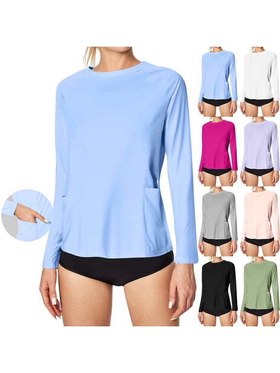 Women's Long Sleeve Shirts UPF 50+ Sun Protection Shirts for Hiking Fishing Workout Rash Guard with Pocket