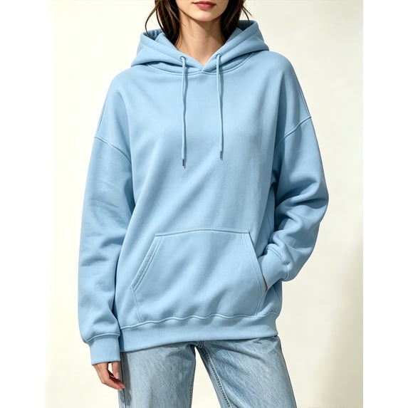 Auralook Women's Long Sleeved Hoodies Fall Oversized Sweatshirts with Pockets Casual Solid Basic Hooded Pullover Top