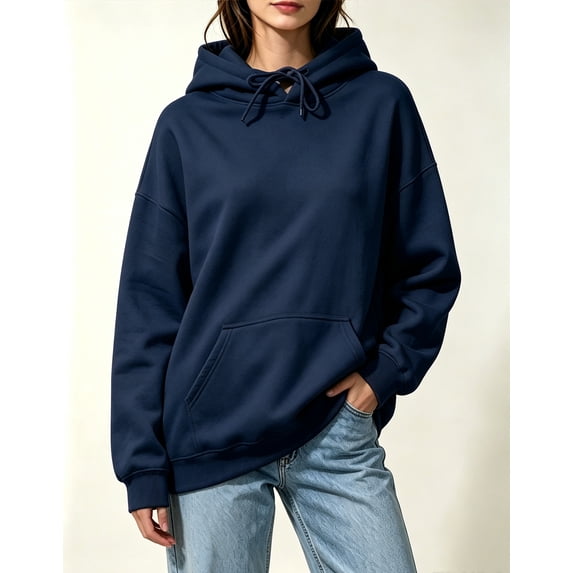 Auralook Women's Long Sleeved Hoodies Fall Oversized Sweatshirts with Pockets Casual Solid Basic Hooded Pullover Top