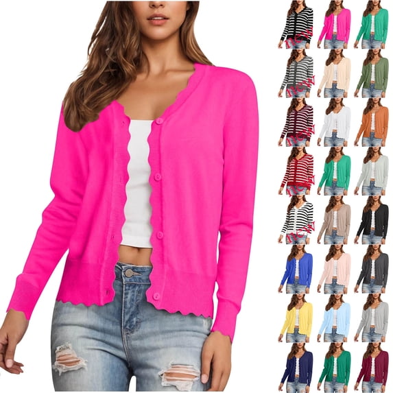 Auralook Women's Solid Long Sleeve V-Neck Button Down Cardigan Knit Sweater Cardigan V-Neck Hoodless Casual Outwear