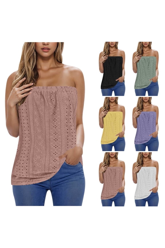 Women's Tube Tops Summer Casual Bandeau Tank Sleeveless Shirt Casual Strapless Blouse Off The Shoulder Tunic Shirts