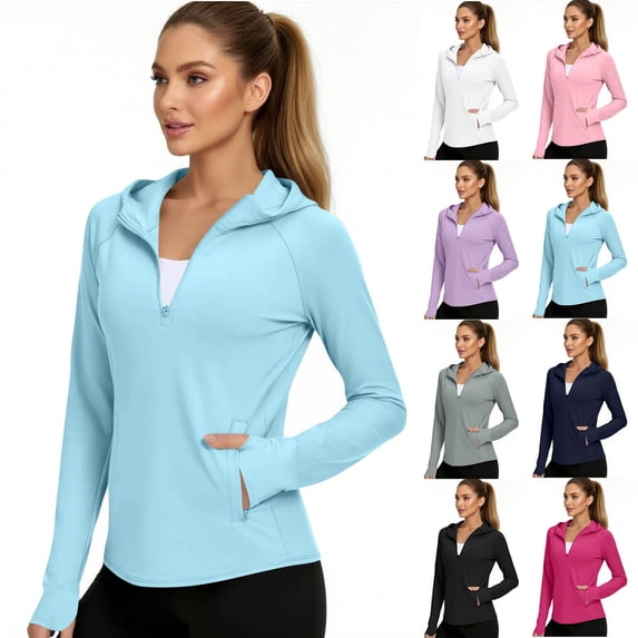 Auralook Women's UPF 50+ Lightweight Athletic Jacket Sun Protection Zip V Neck Long Sleeve Shirts Hiking Outdoor Pockets