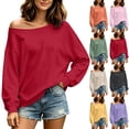 thumbnail image 1 of Auralook Womens Off the Shoulder Tops Sweatshirts Lightweight Oversized Pullovers Long Sleeve Loose Fit Tunic Tops, 1 of 9