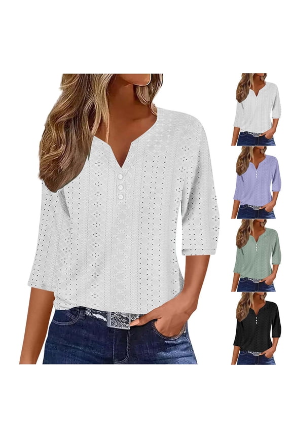 Womens 3/4 Length Sleeve Tunic Tops Dressy Casual Solid V Neck Shirts Trendy Flowy Blouse Tees,Green,L