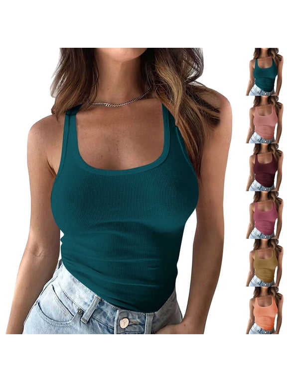 Womens Casual U-Neck Tank Top Sleeveless Shirt Women Summer Sleeveless Base Shirts Tanks