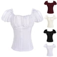 thumbnail image 1 of Auralook Womens Casual V-neck Puff Half Sleeve Tops Pleated Loose Basic Summer T Shirts Blouses, 1 of 5