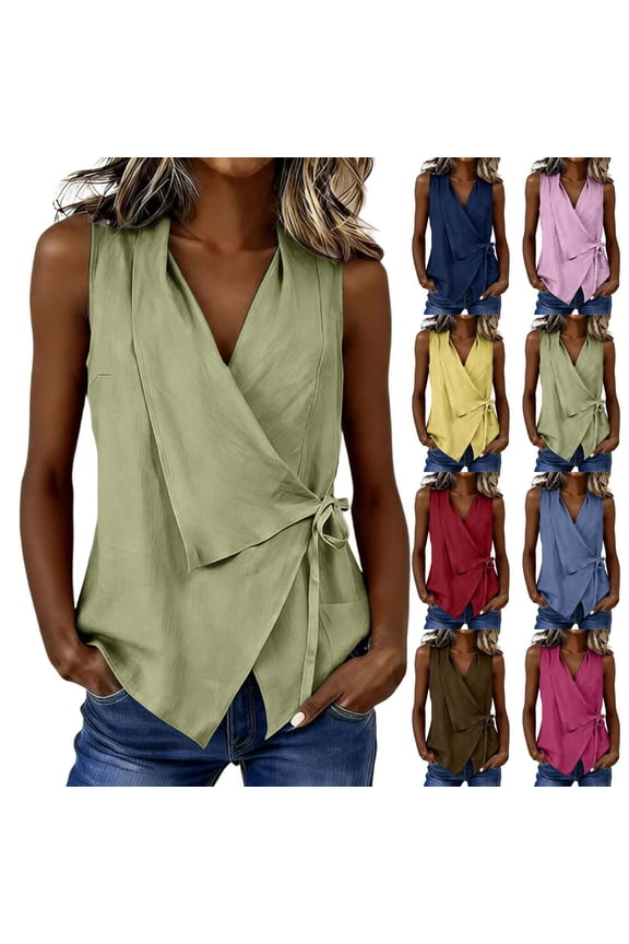 Womens Cotton Linen Tank Tops V Neck Casual Cami Sleeveless Blouses Basic Shirt Summer Sleeveless Strap Top