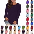 thumbnail image 1 of Auralook Womens Long Sleeve Oversized Round Neck Tshirts Plus Size Crewneck Casual Tunic Tops Trendy Loose Fit Basic Tees, 1 of 7