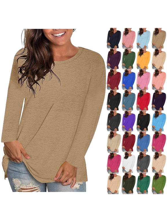 Women's Long Sleeve Oversized Plus Size Crew Neck Casual T-Shirt Blouse