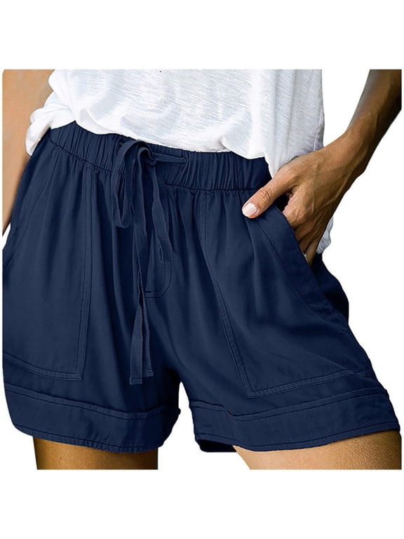 Womens Plus Size Drawstring Shorts Elastic Waist Shorts Casual Summer Beach Cotton Short Pants with Pockets