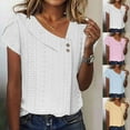 thumbnail image 1 of Auralook Womens Solid Short Sleeve Tops Summer Loose V Neck Button Tee Casual Basic T Shirts Blouses, 1 of 6
