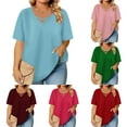 thumbnail image 1 of Auralook Womens Solid Tops Short Sleeve V Neck Shirts Loose Casual Blouses Summer Tees Criss Cross Blouses, 1 of 6