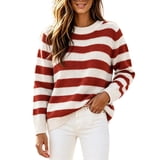 Auralook Womens Striped Print Crewneck Sweater Long Sleeve Knit ...