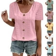 thumbnail image 1 of Auralook Womens Summer Casual Tops 2026 Short Sleeve Shirts Round-Neck Button Blouses with Curved Hem Summer Clothing, 1 of 6