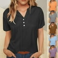 thumbnail image 1 of Auralook Womens Summer Solid Button Tops V Neck Short Sleeve Shirts Dressy Casual Blouse Spring Vacation Tshirts Clothes,Gray,2X, 1 of 8