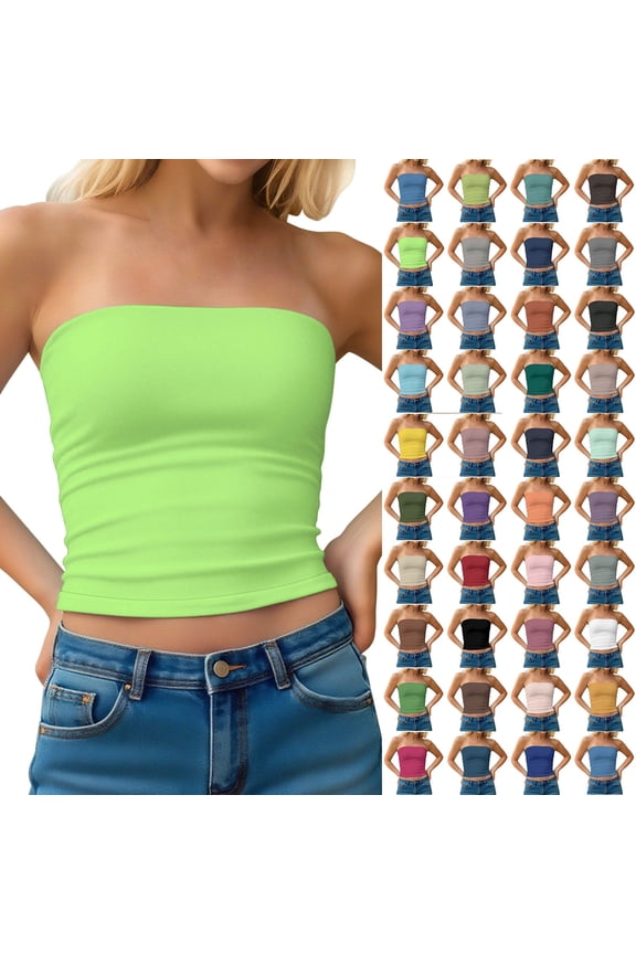 Womens Tube Tops Strapless Crop Tops Basic Backless Strapless Bandeau Sleeveless Basic Bandeau Going Out Tank Top